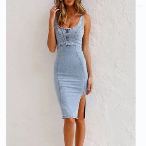 Sukienki swobodne Yemoggy Vintage Denim Slip sukienka dla kobiet lato 2024 Pakiet modowy