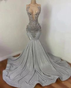 Siyah kızlar için ışıltılı deniz kızı balo elbiseleri lüks boncuklu elmas kadın parti elbiseleri robe de soiree vestidos de gala