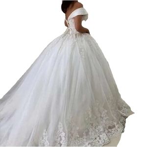 Бусы с платьев бал Кристаллы свадебное платье плечо плюс размеры принцесса свадебные платья кружевные аппликации часовня