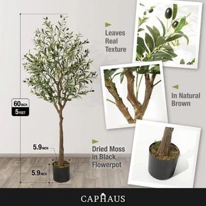 Dekorativa blommor 5 fot 60 tum Artificial Olive Tree Faux Plant i Pot Branch och Fruit Fake Potted Topiary med torkad mossa