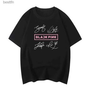 女性用Tシャツ2023スーマーブラックピンク女性サマーショートスレoネックTシャツファッションコットンベアーブルトップボーンピンクコンサート衣類240311