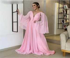 Eleganta rosa aftonklänningar mode vneck aline golvlängd enkla aftonklänningar med dragkedja tillbaka vestidos de fiesta de noch8568376