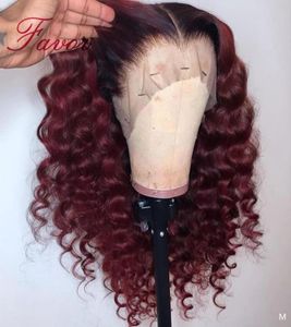 1B99J Brazilian Hair Curly Lace Front Wigs Ombre Red 13x6 Remy Lace Front Human Hair Wigs Pre Plucked For Black Woman3403666