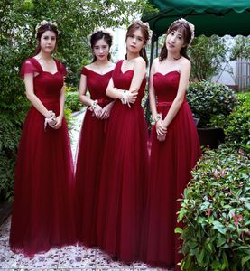 Robe De Soriee Simple Bridesmaid Dresses Cheap Tulle Wine Red Pleat Floorlength Elegant Wedding Prom Party Gown9933632