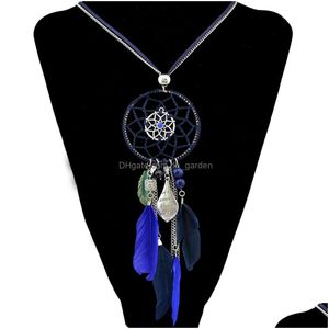 Altro Idealway 4 colori moda bohémien pelle placcata argento doppia catena resina piuma nappa collana pendente Dreamcatcher Dhgarden Dhfmb