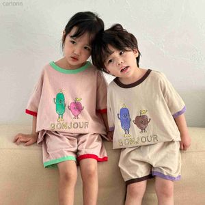 Conjuntos de roupas Conjuntos de roupas Casual Cartoon Camiseta Cute Fruit Print Tshrt Crianças Fino Respirável Algodão Verão Macio Homewear Terno ldd240311