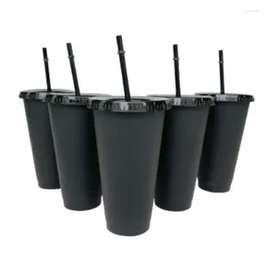 Mugs 473/710ML Straws Cup With Lid Drinking Water Bottles Plastic DIY Reusable Coffee Cups Bubble Tea Bar Drinkware 5PC/set