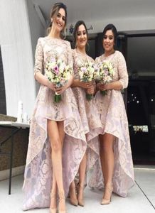 Jewel Neck Country Boho Düğün Konuk Nedime Elbise Mütevazı Artı Beden Dantel 2020 Yüksek Düşük Yarım Kollu Onur Gowns Forma4457675