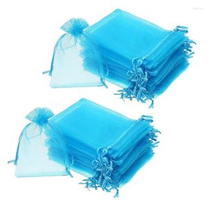 Takı Torbaları 100 adet 4 x 6 inç organze hediye çantaları Drawstring Düğün Parti (Aqua Blue)