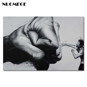 Nuomege Black and White Boxer Picture Canvas Paintingsプリントウォール写真