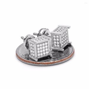 Brincos de garanhão Promoção Mens Sier Iced Out Tc Cube Box Micro Pave 925 Sterling Screw Back 4 Line Drop Delivery Dhn5L