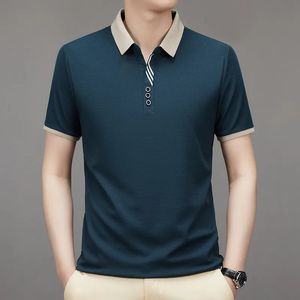 2024 Polo Shirt Uomo Business Casual Manica corta Stripe Classic Slim Fit Elastico Golf T-shirt Lavoro estivo Coreano Abbigliamento solido 240311