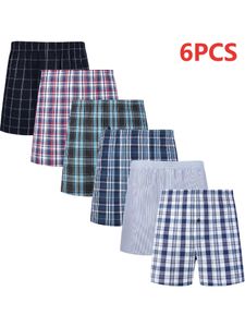 JupiterSecret 6 Pcs Boxer Shorts Casual Plaid Elastic Waistband Button Mens Boxer Underwear Woven Shorts For Home Random Color 240309