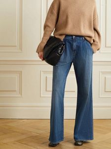 Jeans da donna Pantaloni a gamba larga in denim con design a pieghe in vita da donna Primavera 2024 Ladies All-Match Vintage Straight