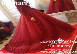Röd bollklänning islamisk muslimsk oftskirt aftonklänningar hög hals långa ärmar vintage spets plus storlek abayas kaftan formell prom gow5060999
