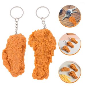 Keychains 2 Pcs Chicken Leg Wing Pendant Cooked Key Ring Automotive Accessories Model Bag Decor Metal Fried Keyring Miss Car Chain