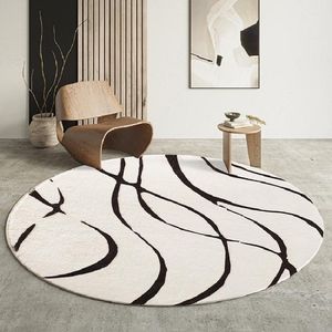 Tapetes modernos tapete redondo para sala de estar decoração geométrica preto branco macio shaggy tapete quarto fofo cadeira tapete mat228j
