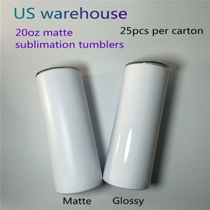 US-Lager 20oz Matte Sublimation Straight Tumblers Rohlinge Edelstahl Auto Cup Tumbler Reisebecher Weiß Wasserflasche Double290O