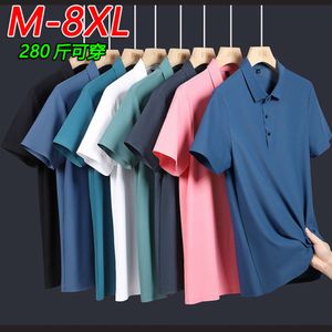 Oversized Fat Man Ice Silk High Elastic and Traceless POLO Shirt Mens Short Sleeve T-shirt Summer Business Casual Polo Top Mens