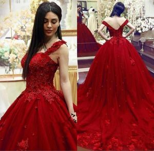 NY Sweet 16 Quinceanera Dress Ball Gown Lace 3D Floral Applicies Pärled Masquerade Puffy Long Prom Evening Formal Wear Vestidos3087187