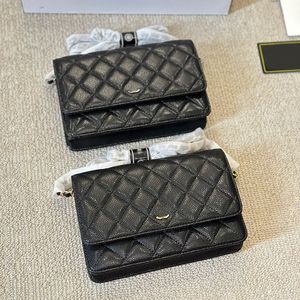 Portafoglio Woc in pelle di vitello caviale Borsa da donna firmata con patta 19x12 cm Reticolo di diamanti Oro/argento Hardware Matelasse Catena Porta carte Borsa a tracolla Borsa a tracolla