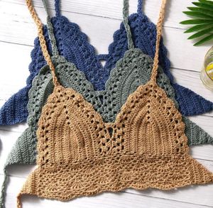 Sexiga kvinnor Bikini Crop Top Crochet Boho Beach Bralette Halter Cami Sticked Bh Tank Backless Summer Holiday Beachwear Camisoles 8565209
