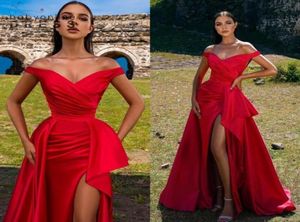 Arabic Red Mermaid Evening Dresses Elegant Off Shoulder Backless Ruffles Front Split Long Party Prom Gowns Vestidos BC112723811366