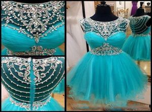 Luxury Crystal Pärled Short Homecoming Dresses Piping Tulle Jewel Neck Knäslängd Cocktial Party Wears Cheap3681324