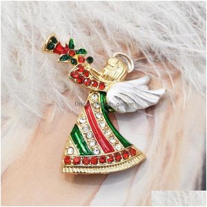 Spille Spille Strass dorati Cervi di Natale Spilla angelo femminile Accessori Consegna di gioielli Gioielli Dhgarden Dhy8N