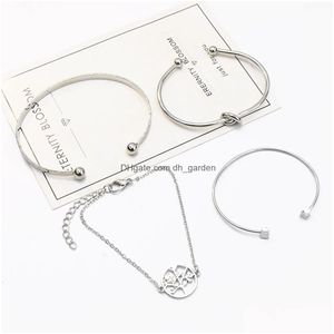 Bangle 4 Pçs / Set Sier Simples Abacaxi Árvore Borla Pulseira Para Mulheres Jóias Presente Drop Delivery Pulseiras Dhgarden Dhlvj