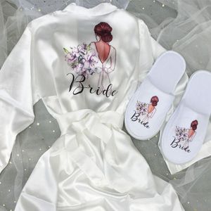 Stampa Pos Kimono Abito da sposa in raso Abito da notte per damigella d'onore Matrimonio Doccia nuziale Proposta per feste Regali292M