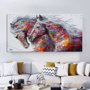 無私無欲な動物アート2つのランニング馬キャンバス絵画ウォールアート写真リビングルームモダンアブストラクトアートプリントポスター226L