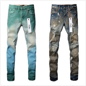 lila jeans designer jeans för mens jeans högkvalitativa modemän jeans cool stil designer byxa orolig rippad cyklist svart blå jean smal fit 2024