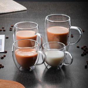 Tassen Doppelwandige Glastasse Hitzebeständige Milch Whisky Tee Bier Transparent Espresso Kaffee Trinkgeschirr Tassen Trinkgläser238U