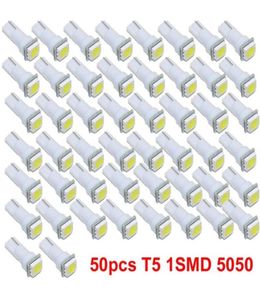 50pcslot Cold White T5 1SMD LED -glödlampa Wedge Gauge Cluster Dash Light Instrument Panel 12V2709953