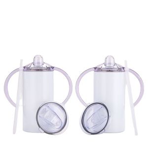 Magazzino locale USA 12 once Sublimazione Sippy Cup Bicchiere per bambini con 2 coperchi Manico in acciaio inossidabile Isolamento sottovuoto per bambini Sippy Bot282T