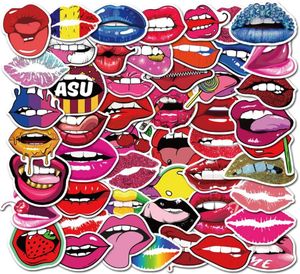 Confezione da 50 pezzi interi adesivi per labbra rosse per ragazze sexy denti colorati per labbra decalcomania per adulti laptop skateboard motore bottiglia per auto decalcomania Bulk L1172413