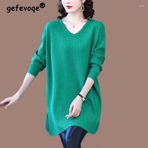 Kvinnors tröjor kläder 2024 Spring Autumn Simple Casual Solid V Neck Long Sleeve Knitwear Korean Fashion Loose Pullover Tunic Tops