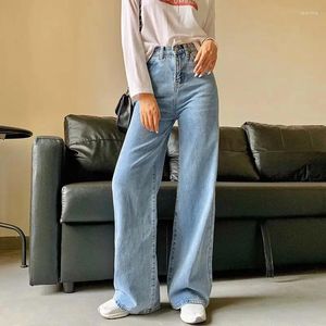 Damenjeans, hohe Taille, einfarbig, breites Bein, Frühling, Herbst, Retro-Stil, Damen, Straße, klassisch, schmal, Hose, Dame, gerader Denim