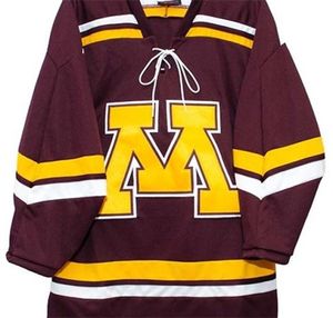 Sällsynta män riktiga broderier Minnesota Gophers Home White Gold Third Road Jersey Hockey Jersey eller anpassade något namn eller nummer Jersey8483418