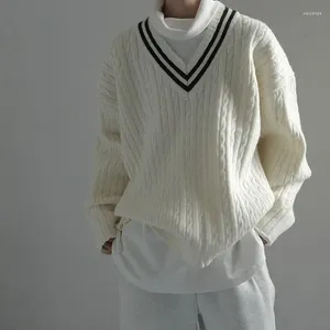 Men's Sweaters Autumn Clothing Casual Knitted V Neck Pullover Sweater Light Luxury Korean Patchwork Leisure Long Sleeve Fashion Knitwear