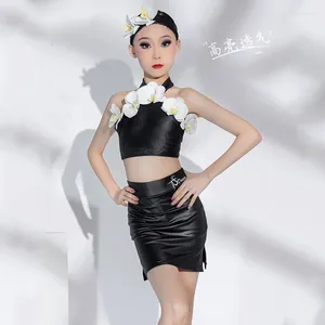 Stage Wear 2024 Latin Dance Performance Costumes For Girls Black Sling Tops Split Skirt Suit Chacha Rumba Tango Dress DN17344