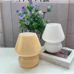 Lamps Shades Mushroom Glass Table Lamp for Room Decor LED E27 USB EU US UK AU Plug Frosted/Striped Glass Dimmable Vintage Art Bedside Lamp L240311