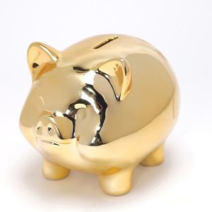 Ceramic Gold Pig Piggy Bank Creative Cute Creative Home Decoration Money Bank for Kids Coin Box Money Box Piggy Bank Stopper244T