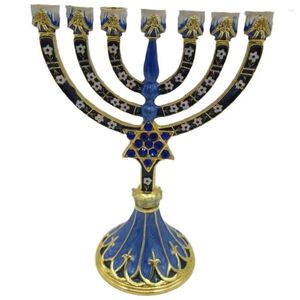 Mum tutucular Avrupa tarzı metal şamdan süslemeleri Yahudi retro emaye renkli dokuz başlı lamba standı tutucu