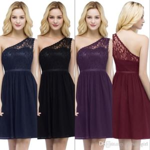 Sexy One Shoulder Lace Party Dresses Burgundy Homecoming Cocktail Knee Length Short Prom Even Wear CPS864273C