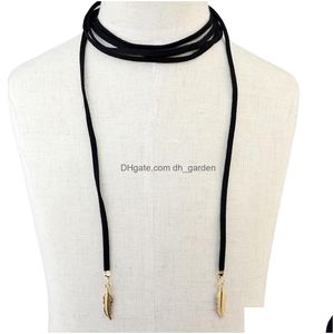 Chokers Gothic Fashion Simple Black Long Leather Chain Double Leaf Pendant Choker Necklace Drop Delivery Jewelry Necklaces Pe Dhgarden Dhbof