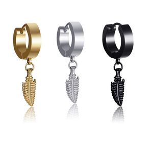 Punk Leaf Ear Buckle Stainless Steel Leaf Earrings Hoop Hook Ear ring Cuff Hip Hop Jewelry for Men Women