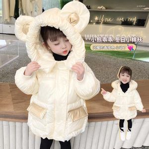 Down Coat Girls Cotton Clothes Winter Thickened Warm Kids Cartoon Hooded Jacket Bright Surface Without Wash Tops Infant 4-8Y