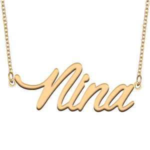 Nina Name Necklace Custom Nameplate Pendant for Women Girls Birthday Gift Kids Best Friends Jewelry 18k Gold Plated Stainless Steel